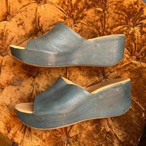 Vintage Kork Ease Light Blue Leather Slides Size 10